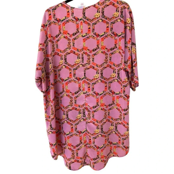 LulaRoe Pink Floral Geometric Kimono Duster Size Small Duster Swimsuit Coverup - Picture 6 of 7